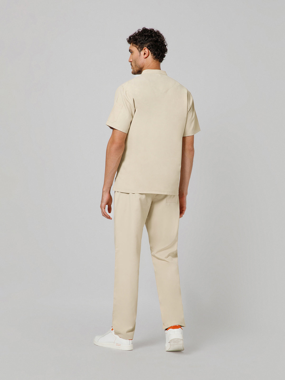 Men’s Mandarin Collar Scrub Suit (Beige) LFP Fabric