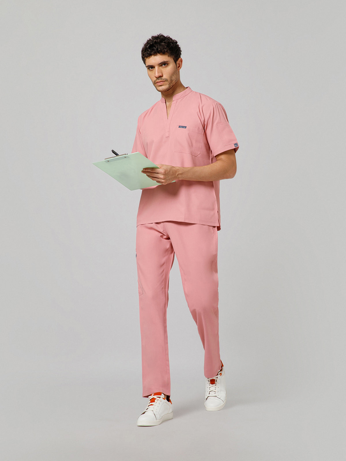 Men’s Mandarin Collar Scrub Suit (Dark Peach) LFP Fabric