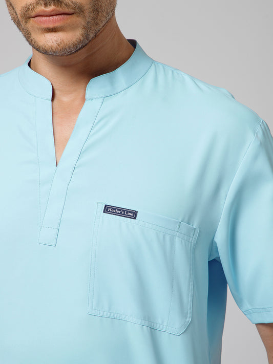 Men’s Mandarin Collar Scrub Suit (Sky Blue) LFP Fabric