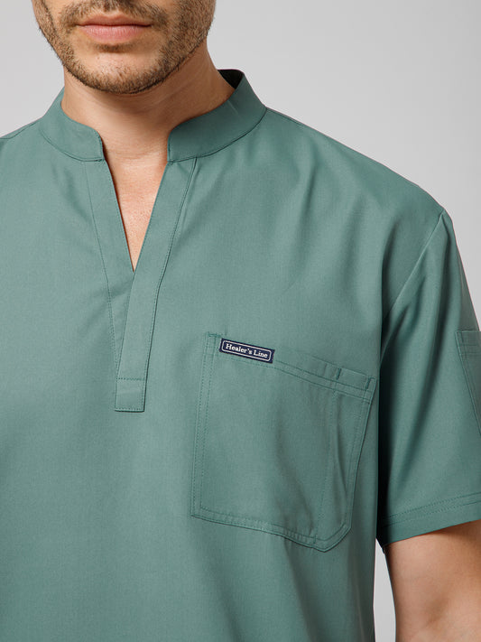 Men’s Mandarin Collar Scrub Suit (Medium Olive) LFP Fabric