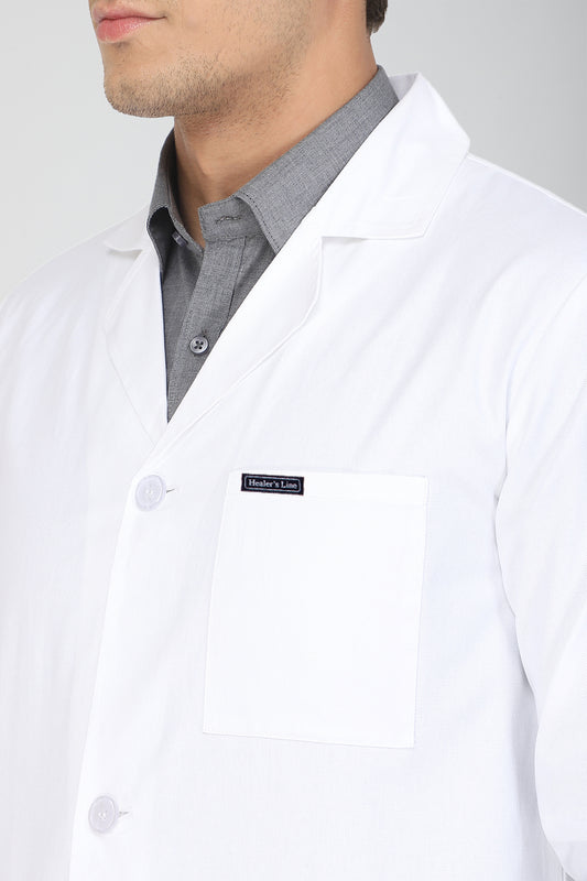 Men's Lab Coat Apron (Button Closure) Full Sleeve with Knit Cuffs - Length 30"