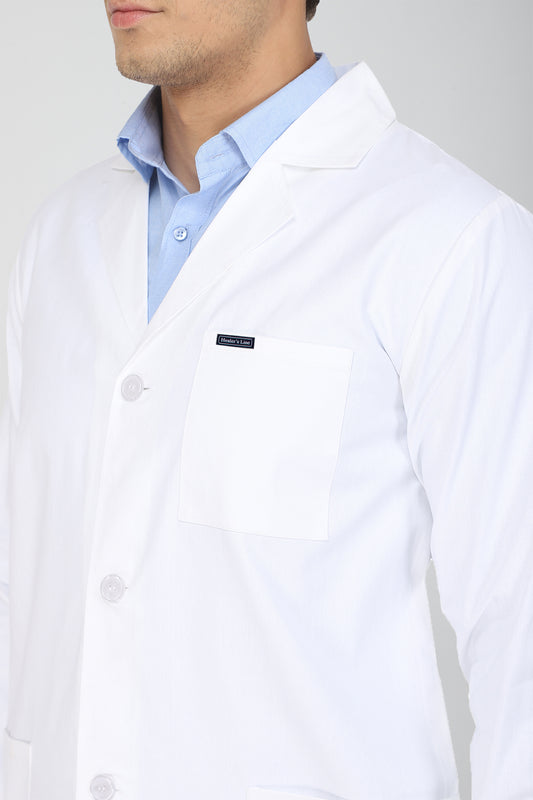 Men's Lab Coat Apron (Button Closure) Full Sleeve with Knit Cuffs - Length 34"