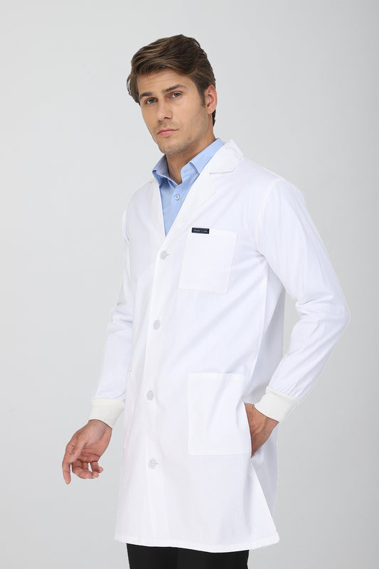 Men's Lab Coat Apron (Button Closure) Full Sleeve with Knit Cuffs - Length 37"