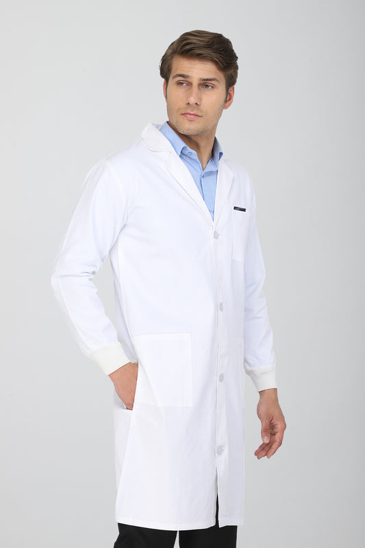 Men's Lab Coat Apron (Button Closure) Full Sleeve with Knit Cuffs - Length 41"