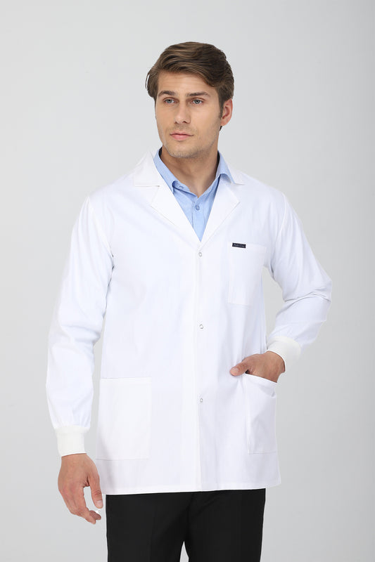 Men's Lab Coat Apron (Snap Closure) Full Sleeve with Knit Cuffs - Length 30"