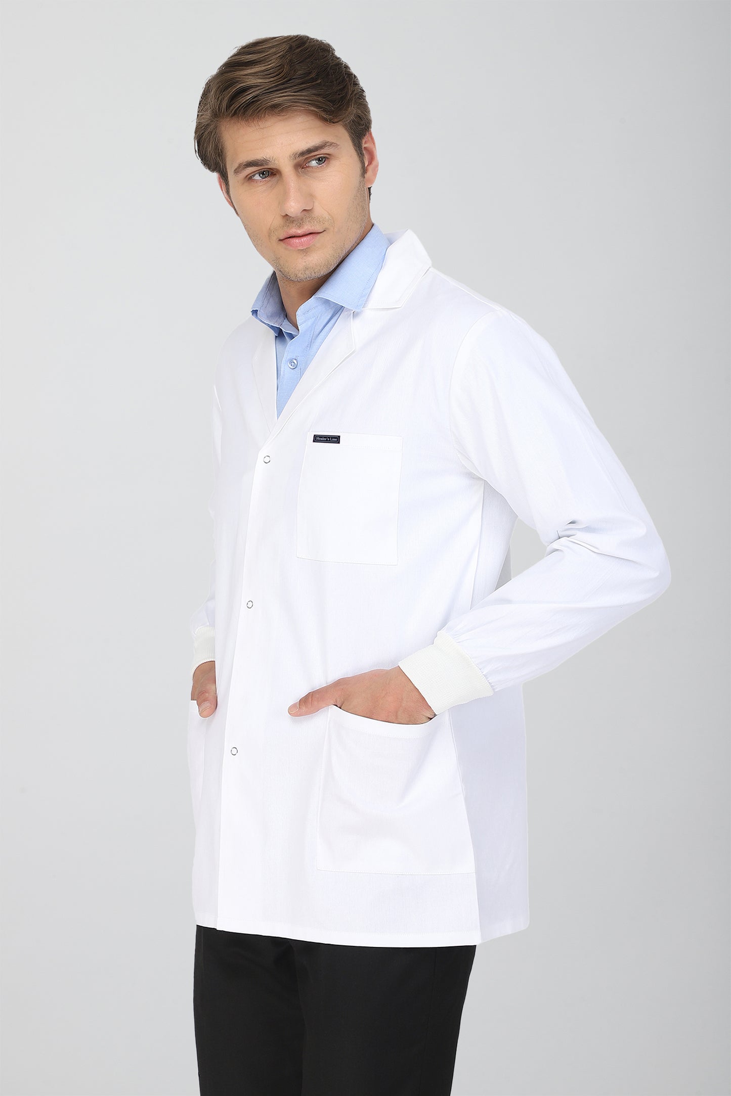 Men's Lab Coat Apron (Snap Closure) Full Sleeve with Knit Cuffs - Length 30"