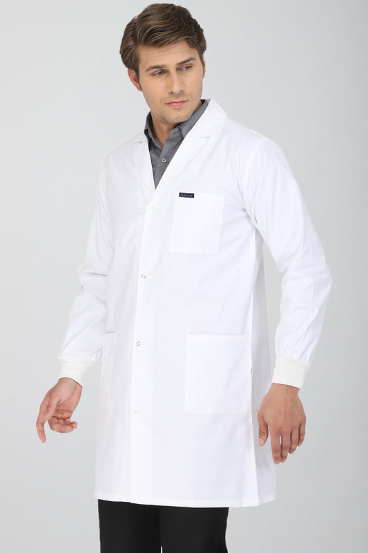 Men's Lab Coat Apron (Snap Closure) Full Sleeve with Knit Cuffs - Length 37"