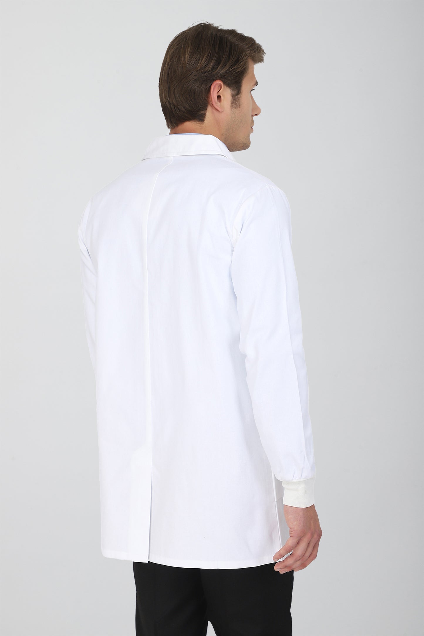 Men's Lab Coat Apron (Snap Closure) Full Sleeve with Knit Cuffs - Length 34"