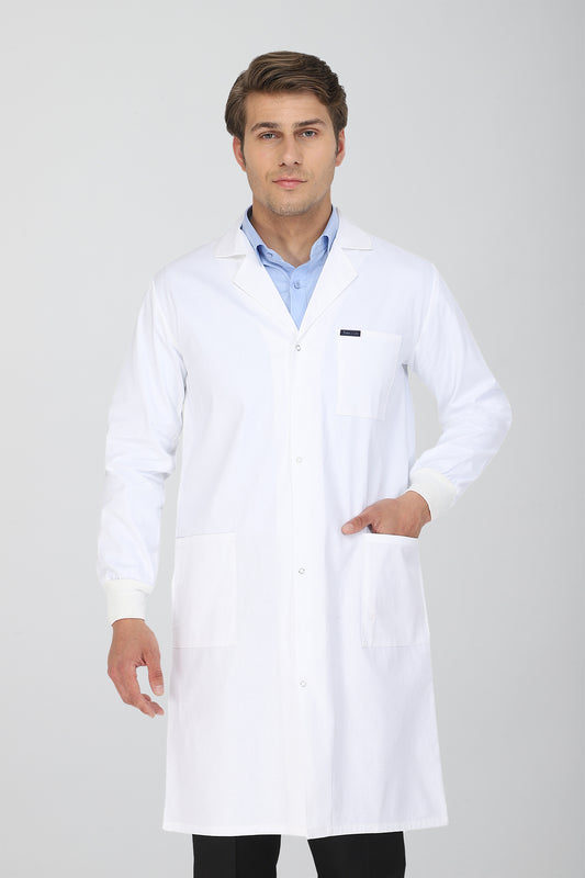 Men's Lab Coat Apron (Snap Closure) Full Sleeve with Knit Cuffs - Length 41"