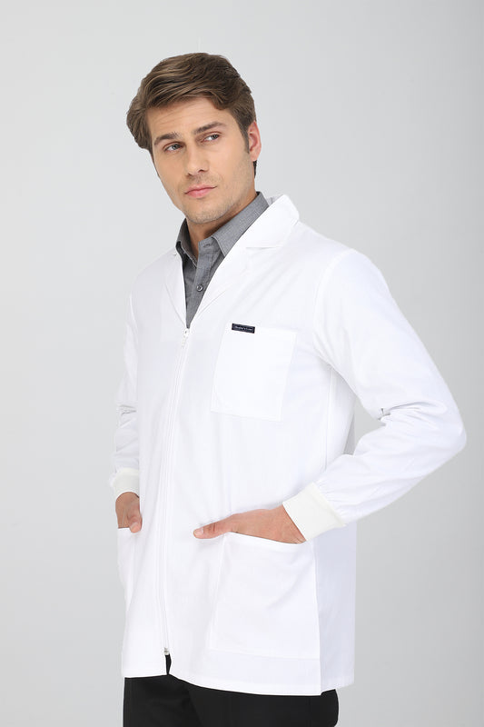 Men's Lab Coat Apron (Zipper Closure) Full Sleeve with Knit Cuffs - Length 30"