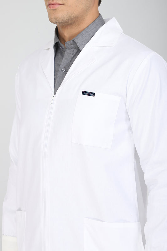 Men's Lab Coat Apron (Zipper Closure) Full Sleeve with Knit Cuffs - Length 37"