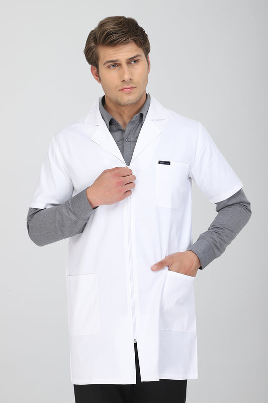 Men's Lab Coat Apron (Zipper Closure) Half Sleeve - Length 34"