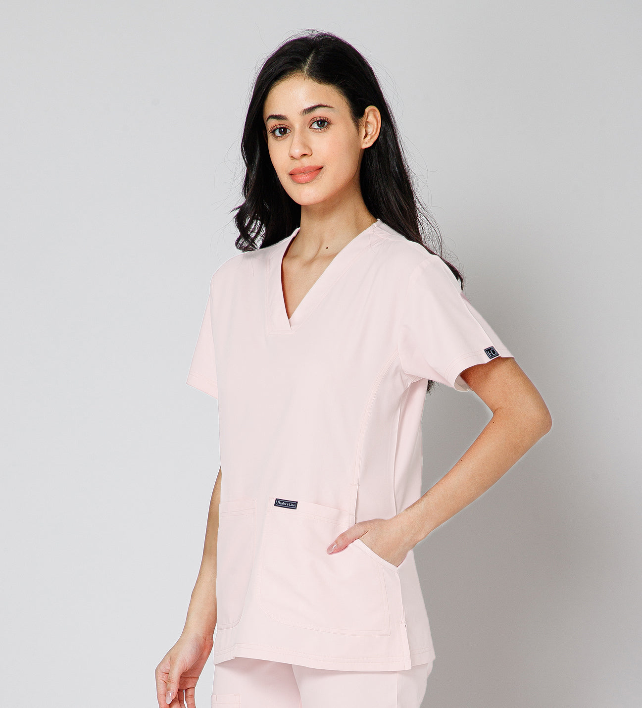 Healer's Line Classic Women’s V-Neck Scrub Top (Baby Pink)