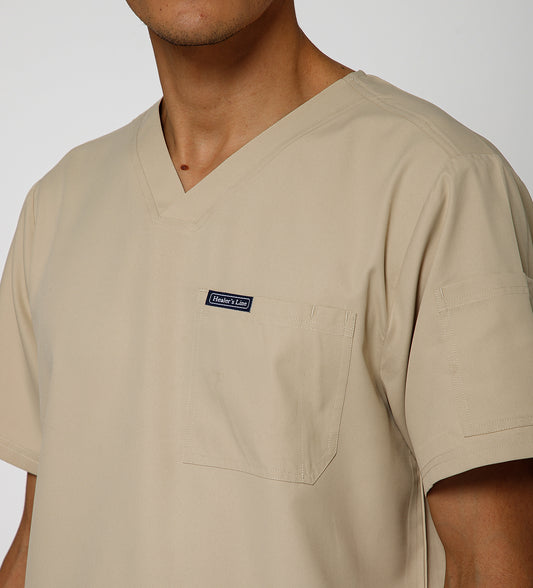 Healer's Line Classic Men’s V-Neck Scrub Top (Beige)