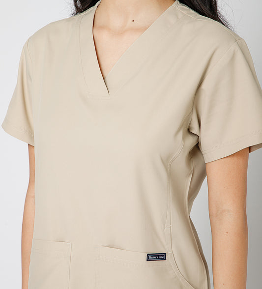 Healer's Line Classic Women’s V-Neck Scrub Top (Beige)