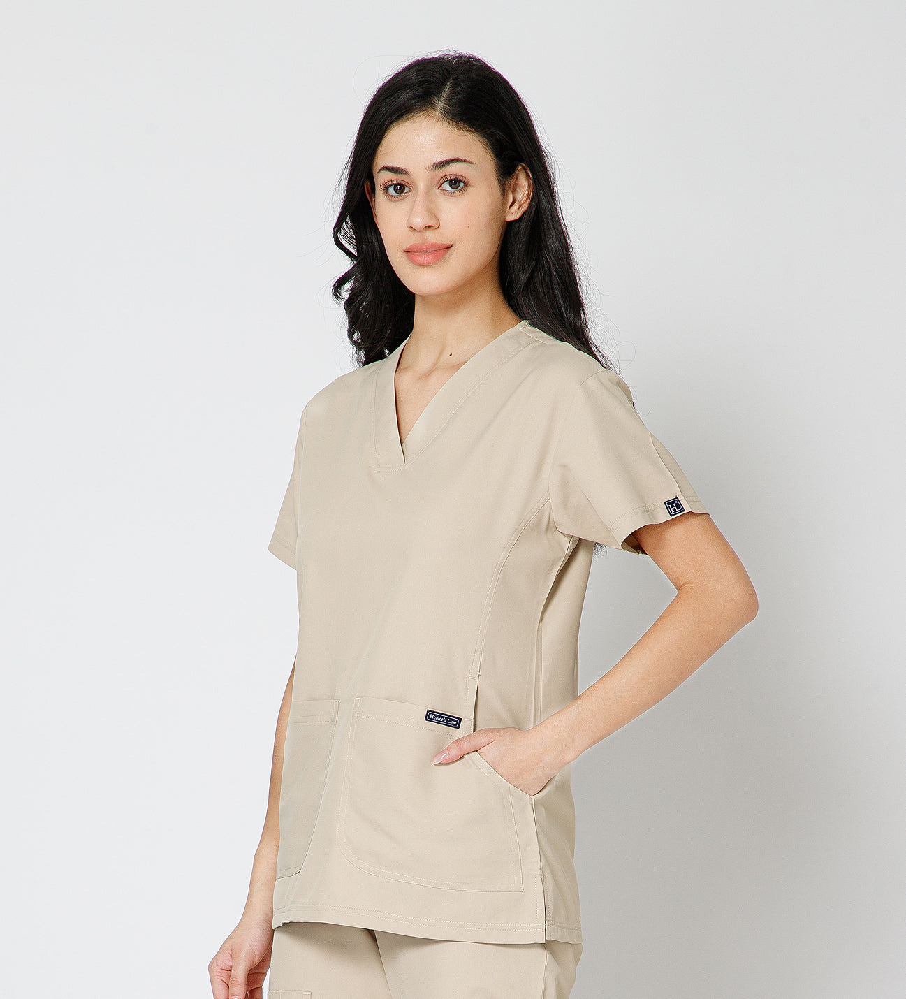 Healer's Line Classic Women’s V-Neck Scrub Top (Beige)