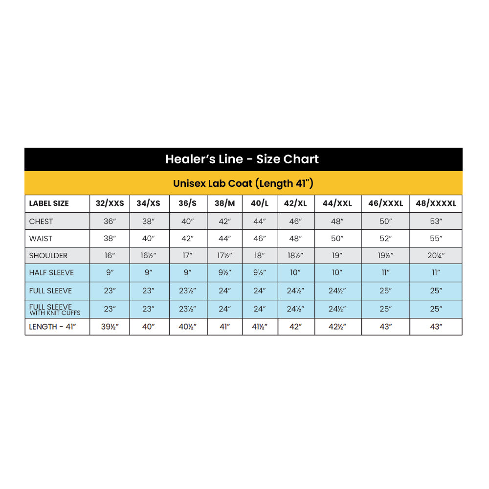 Healer's Line Men's Lab Coat (Snap Closure) Length 41"