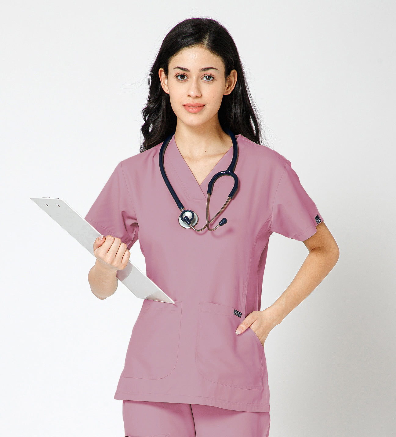 Healer's Line Classic Women’s V-Neck Scrub Top (Mauve)