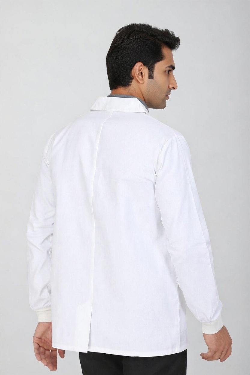 Men's Lab Coat Apron (Button Closure) Full Sleeve with Knit Cuffs - Length 30"