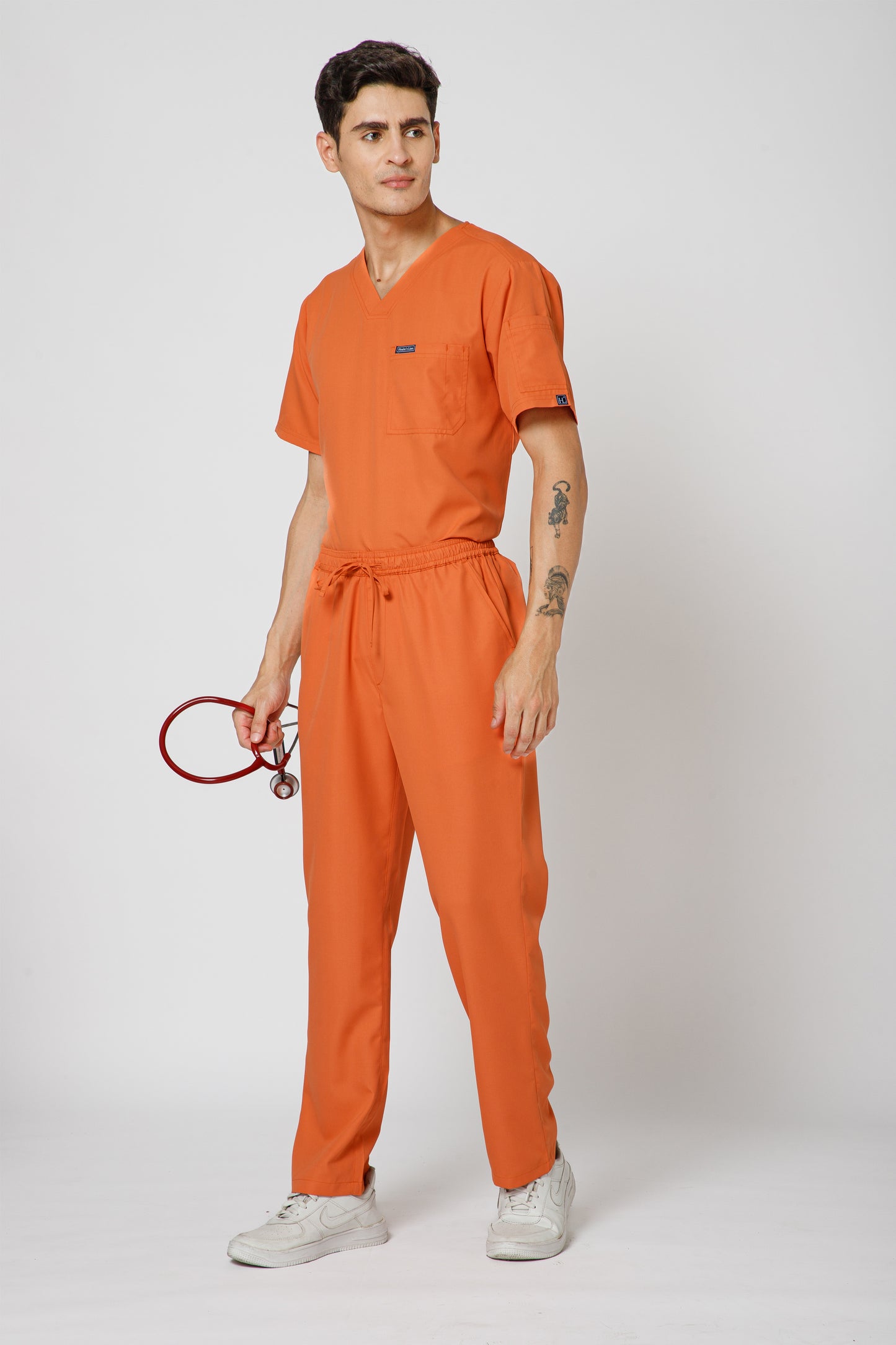 Classic Men’s V-Neck Scrub Suit (Orange)
