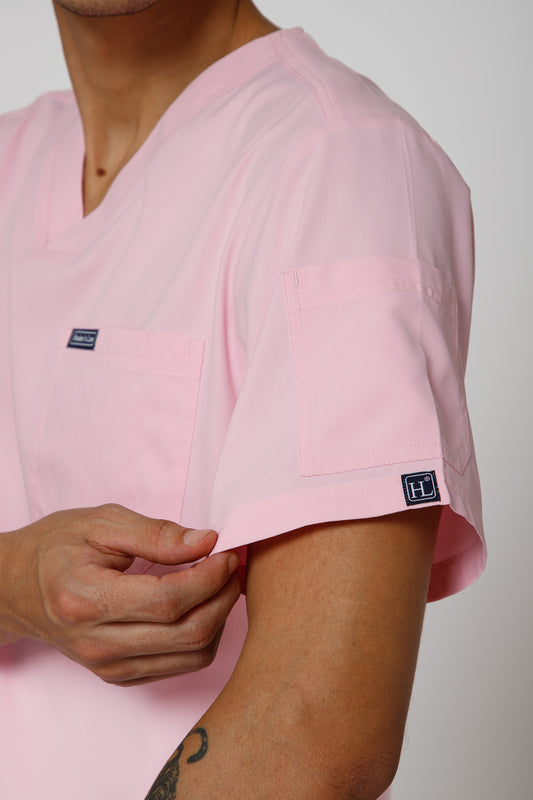 Classic Men’s V-Neck Scrub Suit (Pink)