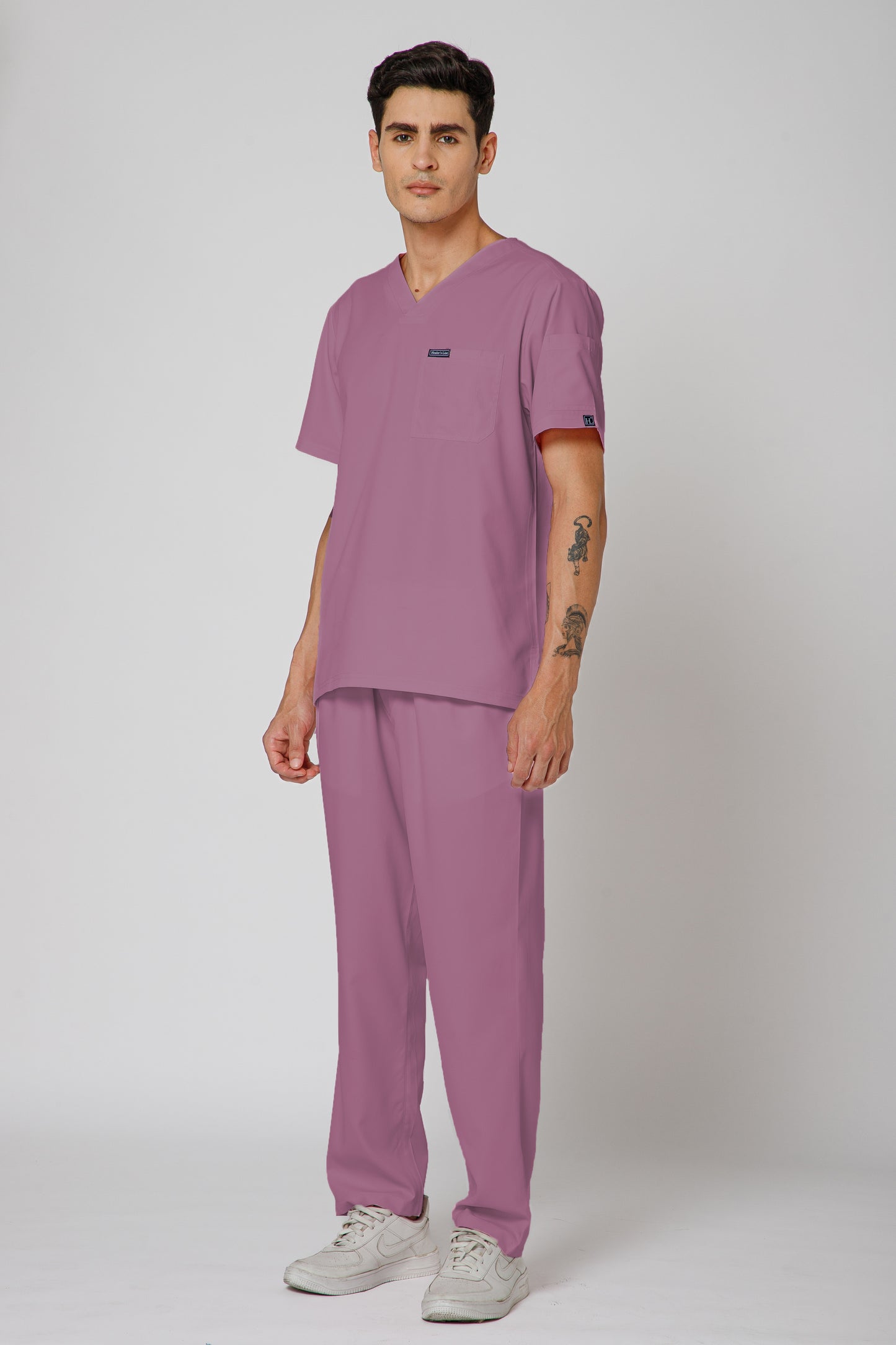 Classic Men’s V-Neck Scrub Suit (Mauve)