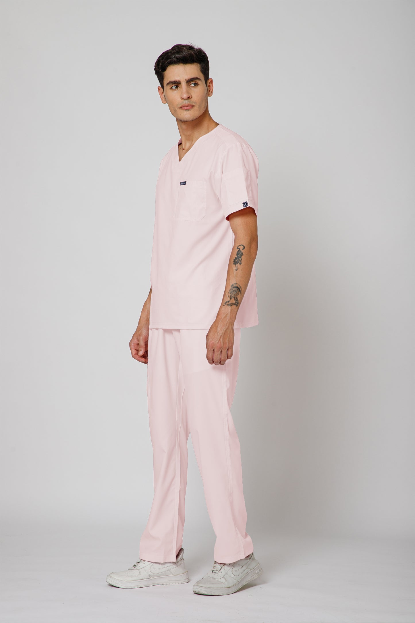 Classic Men’s V-Neck Scrub Suit (Baby Pink)