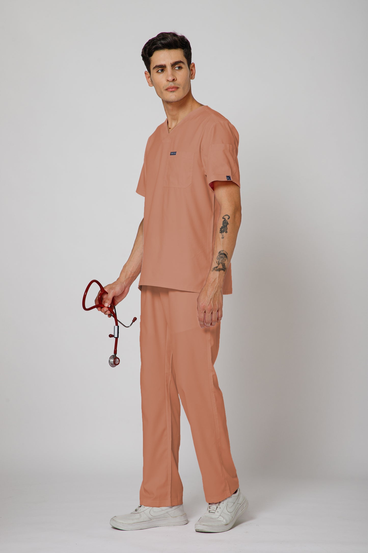 Classic Men’s V-Neck Scrub Suit (Peach)