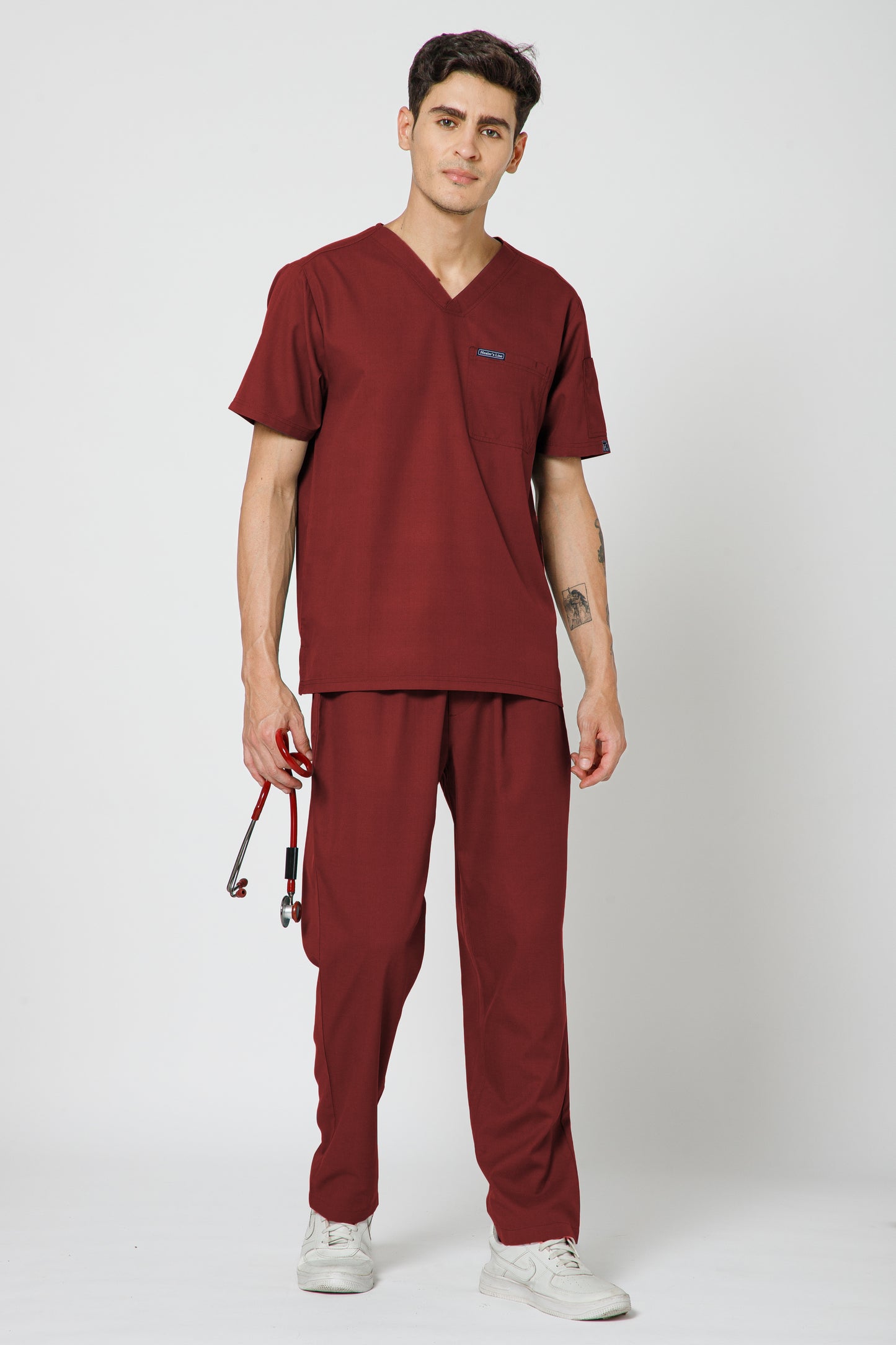 Classic Men’s V-Neck Scrub Suit (Red)