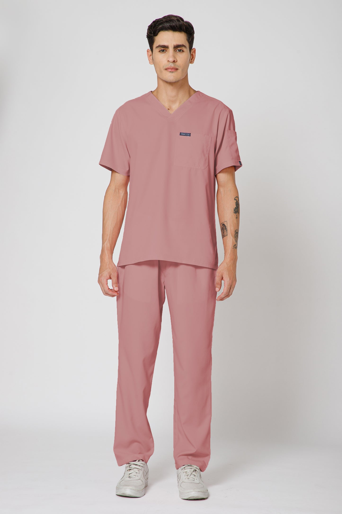 Classic Men’s V-Neck Scrub Suit (Dark Peach)