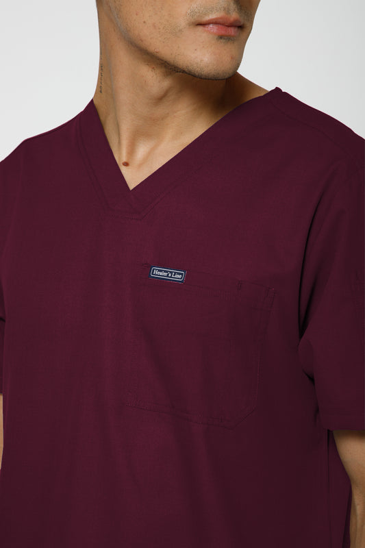 Classic Men’s V-Neck Scrub Suit (Wine)