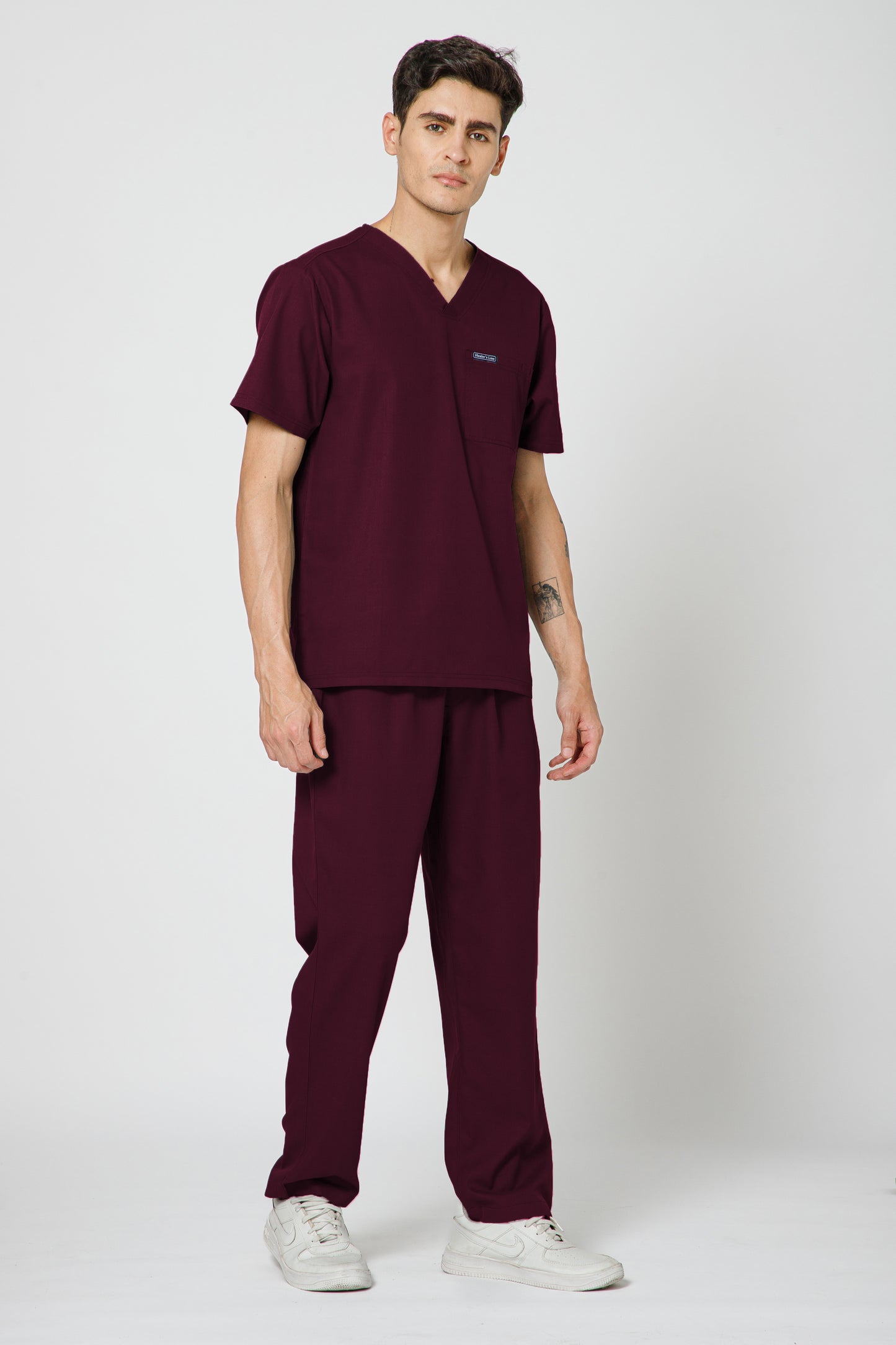 Classic Men’s V-Neck Scrub Suit (Wine)