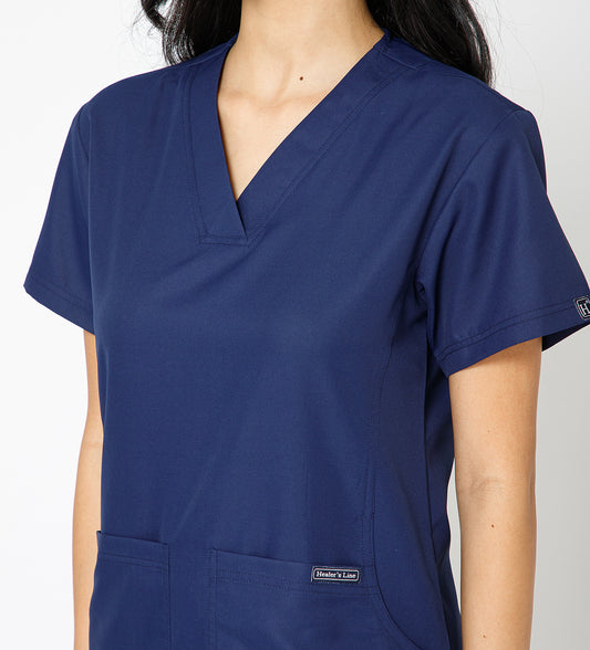 Healer's Line Classic Women’s V-Neck Scrub Top (Navy)