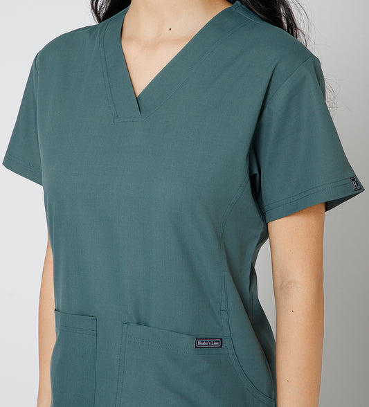 Healer's Line Classic Women’s V-Neck Scrub Top (Medium Olive)