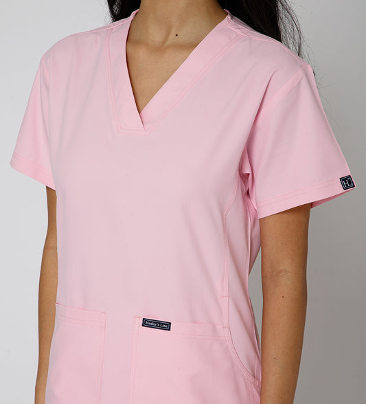 Healer's Line Classic Women’s V-Neck Scrub Top (Pink)