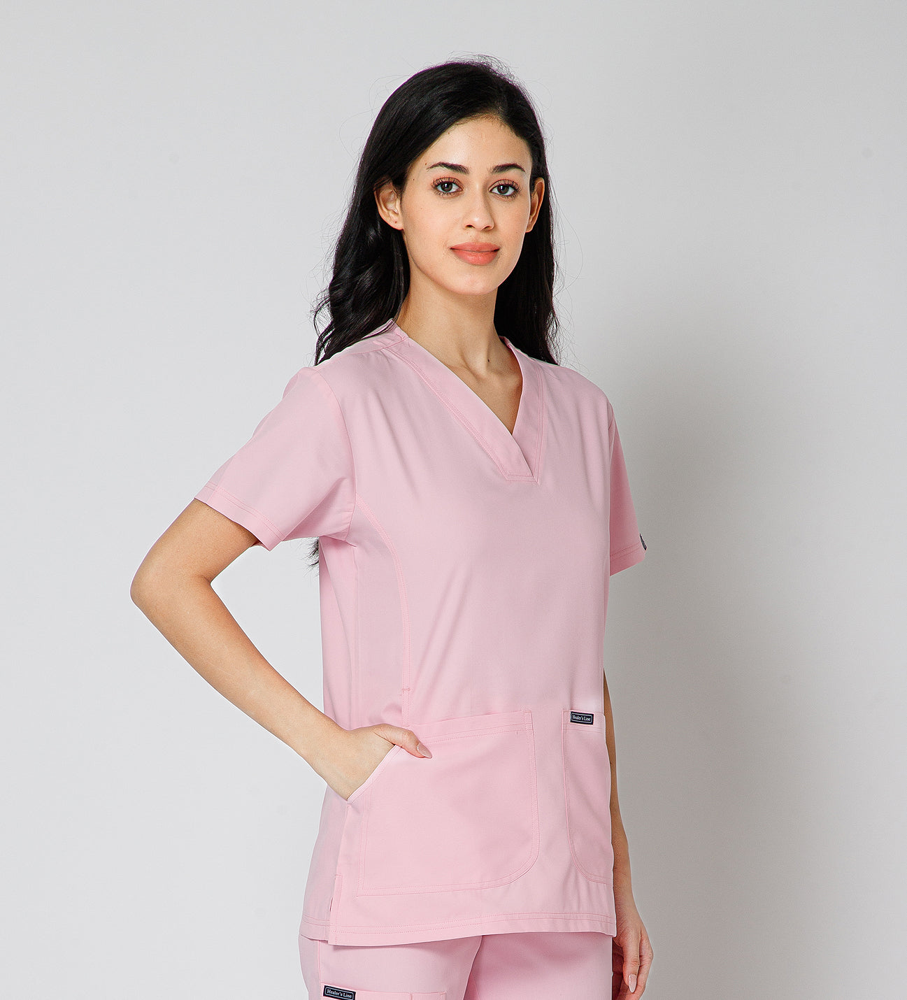 Healer's Line Classic Women’s V-Neck Scrub Top (Pink)