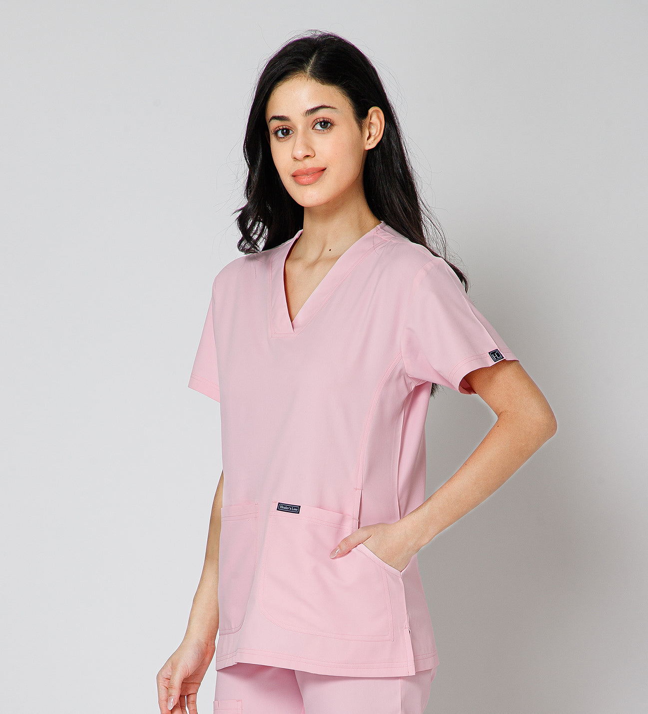 Healer's Line Classic Women’s V-Neck Scrub Top (Pink)