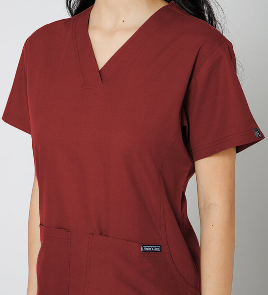 Healer's Line Classic Women’s V-Neck Scrub Top (Red)