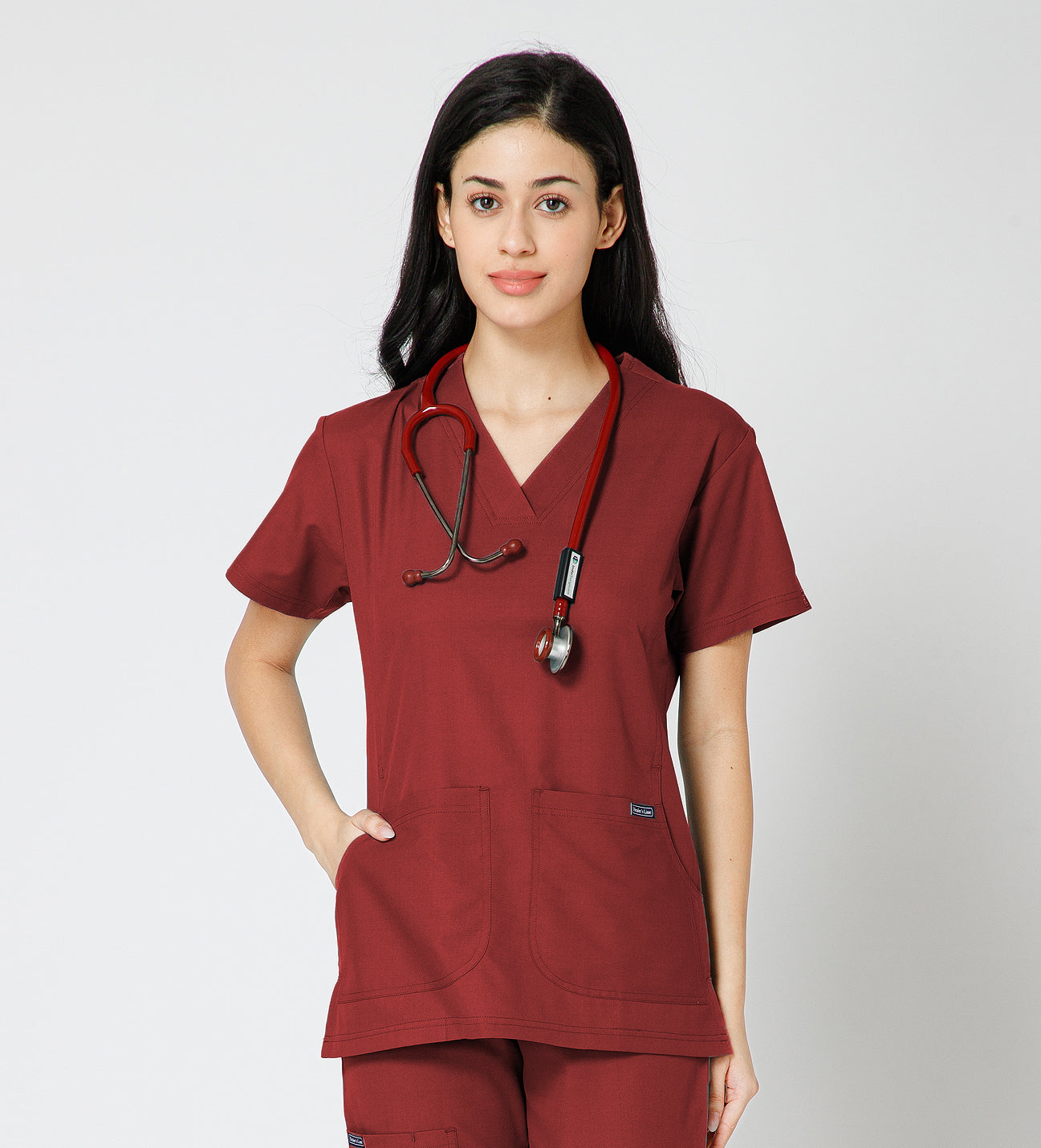 Healer's Line Classic Women’s V-Neck Scrub Top (Red)