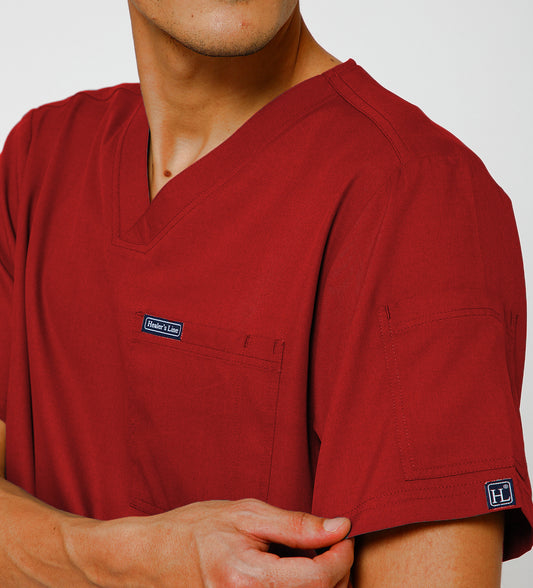 Healer's Line Classic Men’s V-Neck Scrub Top (Red)