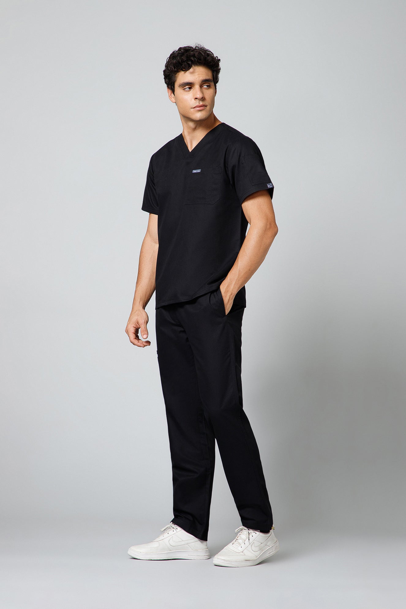 Classic Men’s V-Neck Scrub Suit (Royal Black) PRH Fabric