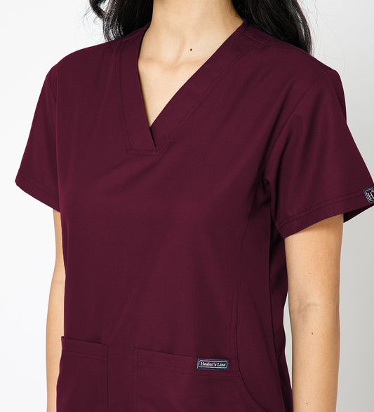 Healer's Line Classic Women’s V-Neck Scrub Top (Wine)
