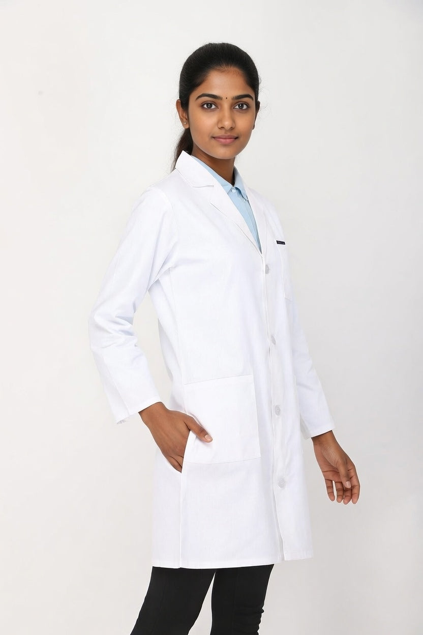 Women's Lab Coat Apron (Button Closure) Full Sleeve - Length 37"