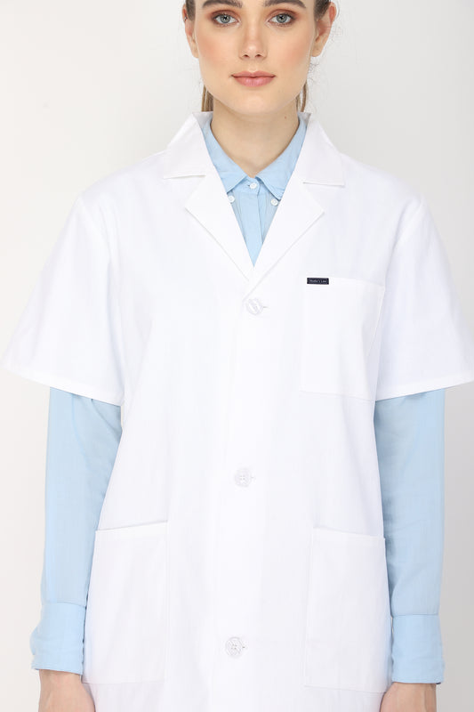Women's Lab Coat Apron (Button Closure) Half Sleeve - Length 32"