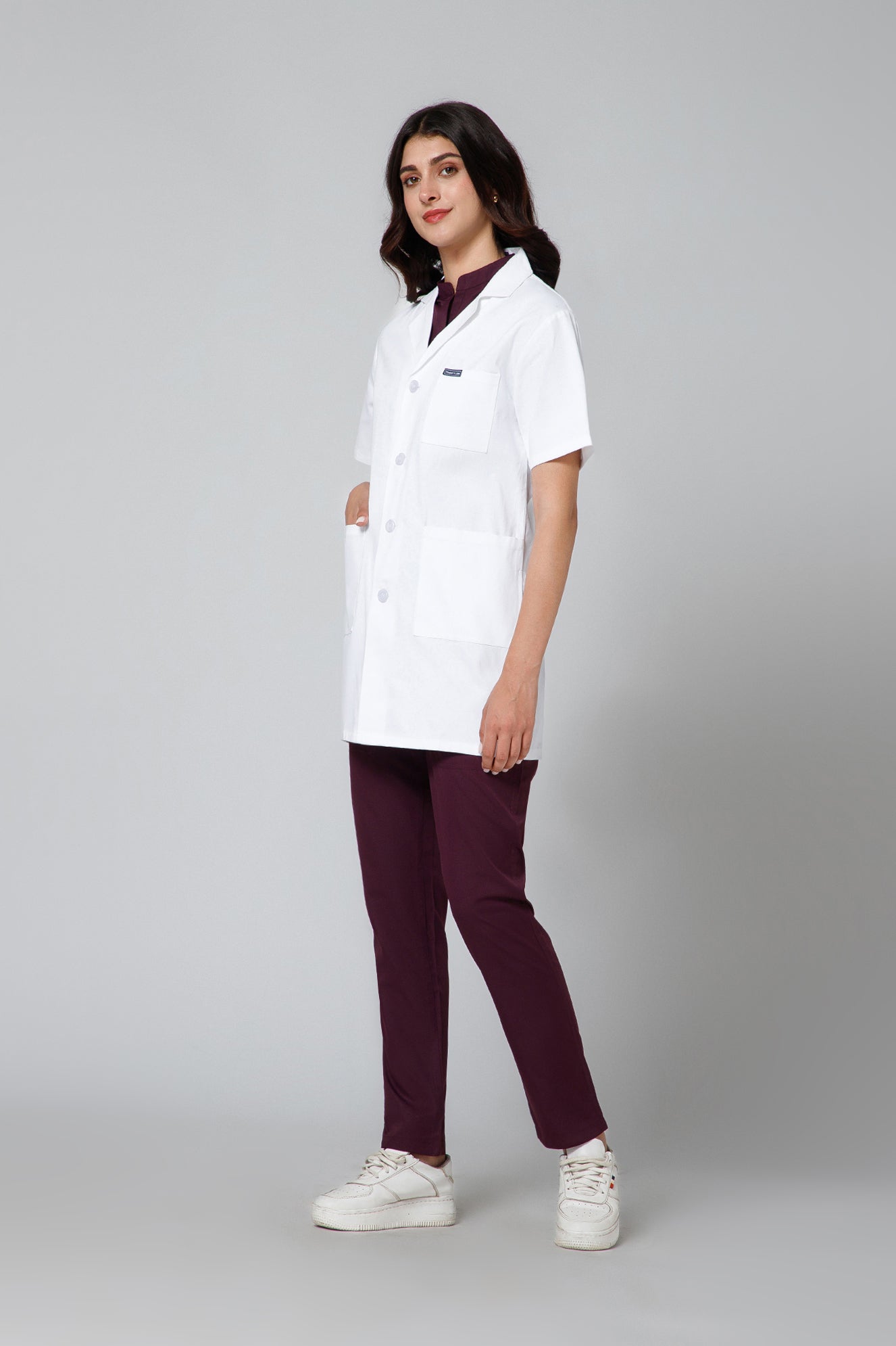 Women's Lab Coat Apron (Button Closure) Half Sleeve - Length 32"
