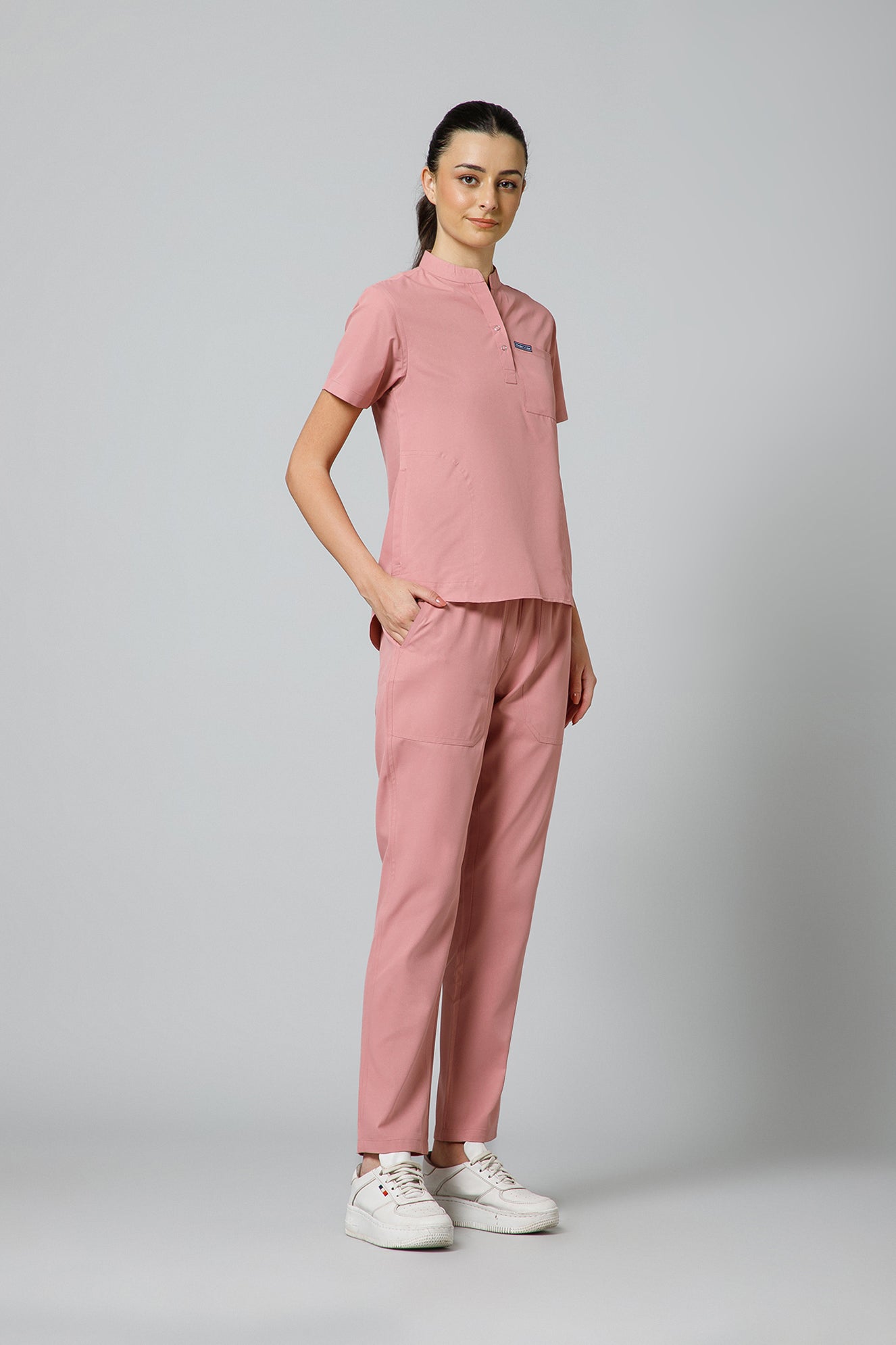 Women’s Mandarin Collar Scrub Suit (Dark Peach) LFP Fabric
