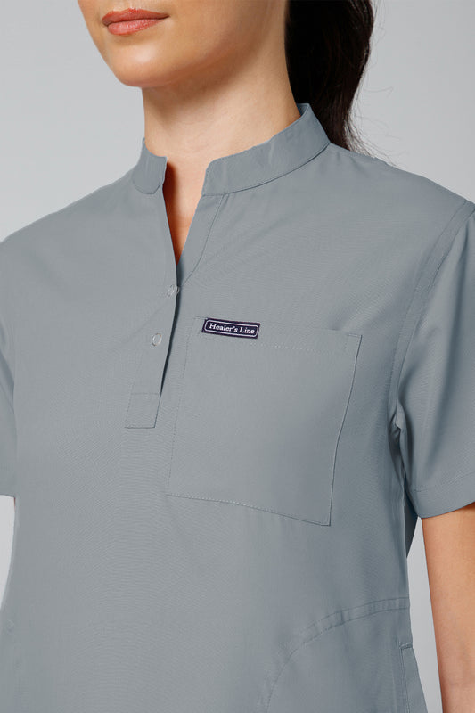 Women’s Mandarin Collar Scrub Suit (Grey) LFP Fabric