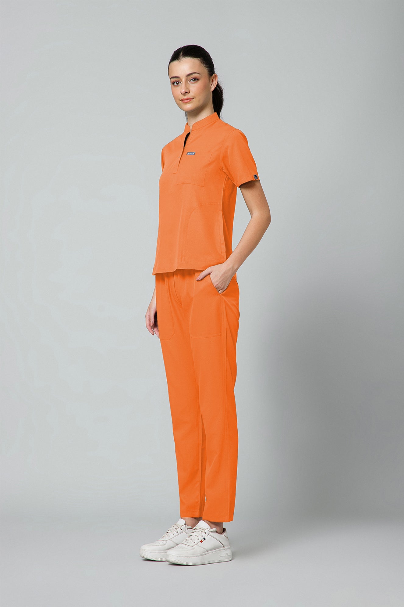 Women’s Mandarin Collar Scrub Suit (Orange) LFP Fabric