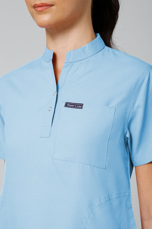 Women’s Mandarin Collar Scrub Suit (Sky Blue) LFP Fabric