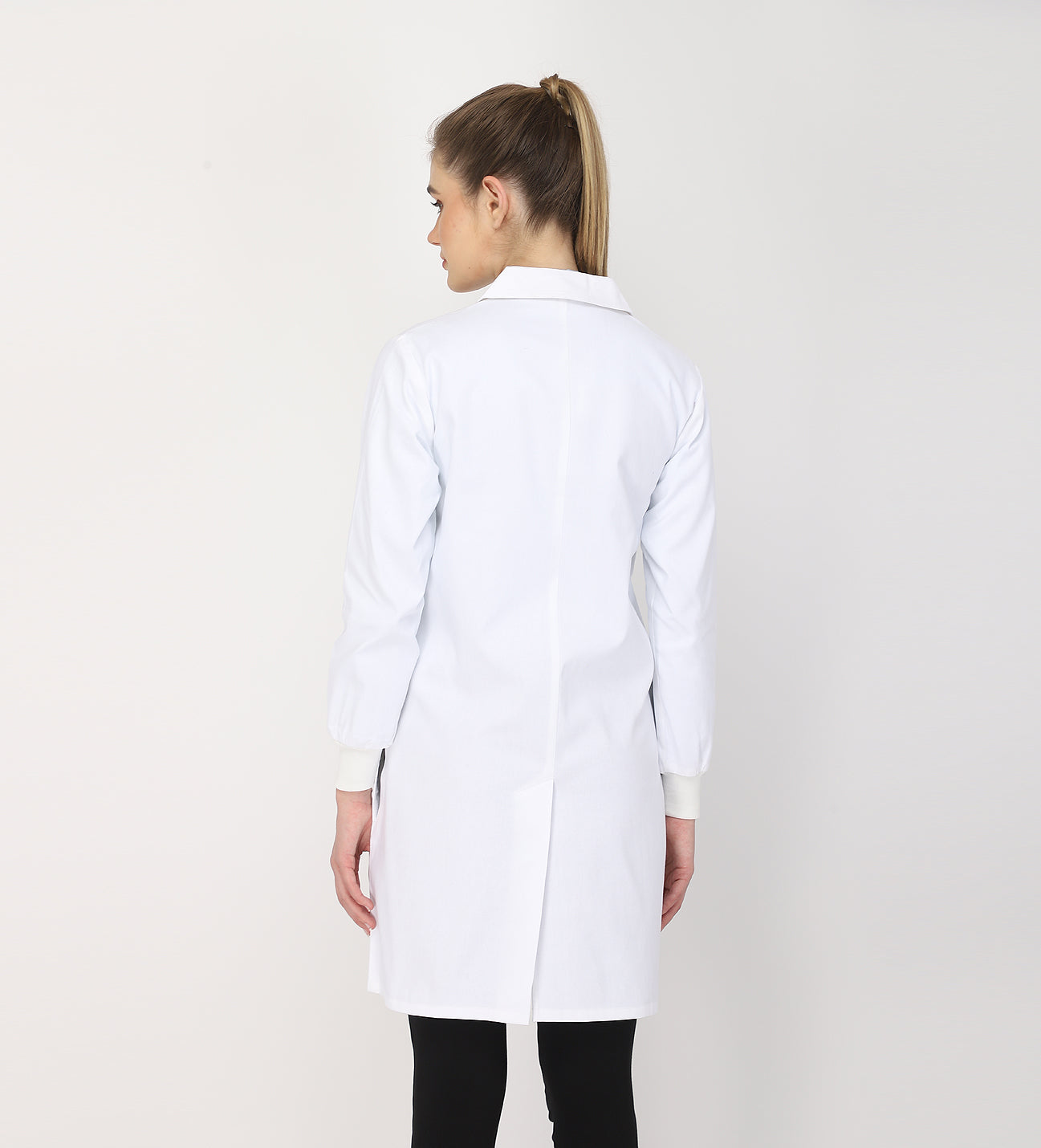 Healer's Line Women's Lab Coat (Button Closure) Full Sleeve with Knit Cuffs - Length 37"
